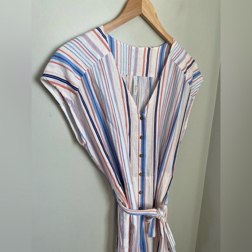 Pepe Jeans Querina Linen Blend Striped Wide Leg Jumpsuit XS Boho Coastal Summer - Picture 3 of 13